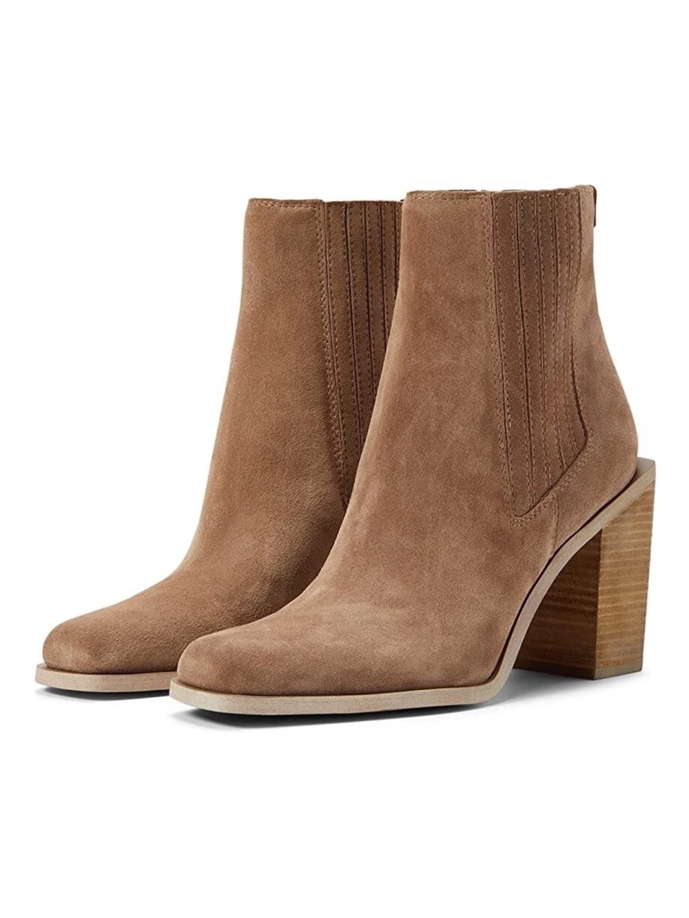 Sam Edelman Emalia Taupe Block Heel Snip Toe Pull On Leather Ankle Boots 8.5